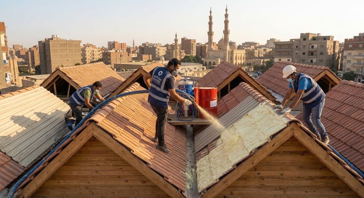 رش فوم بولي يوريثان عازل لأسقف القرميد والأسطح المائلة للمباني